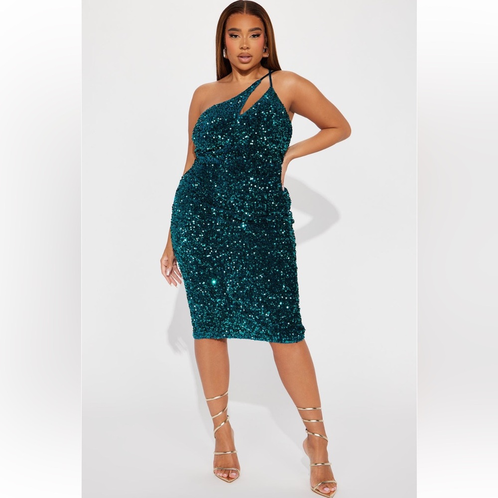 Shinning Bright Sequin Midi Dress - Teal